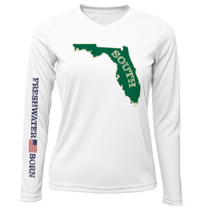 Saltwater Born Shirts XS / WHITE USF Green and Gold Freshwater Born Women's Long Sleeve UPF 50+ Dry-Fit Shirt