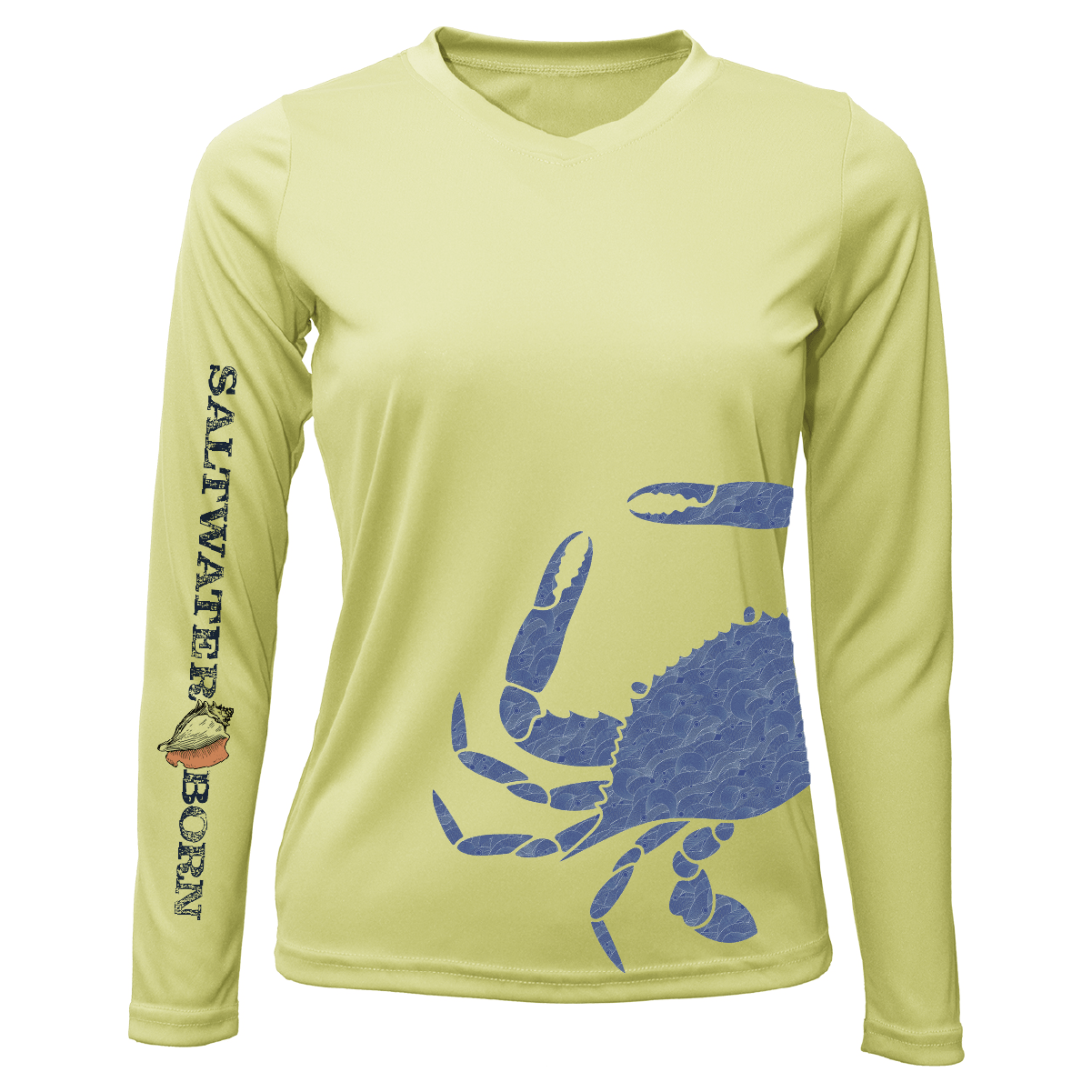 SALTWATER BORN Shirts XXS / CANARY Blue Crab Wrap Women's Long Sleeve UPF 50+ Dry-Fit Shirt