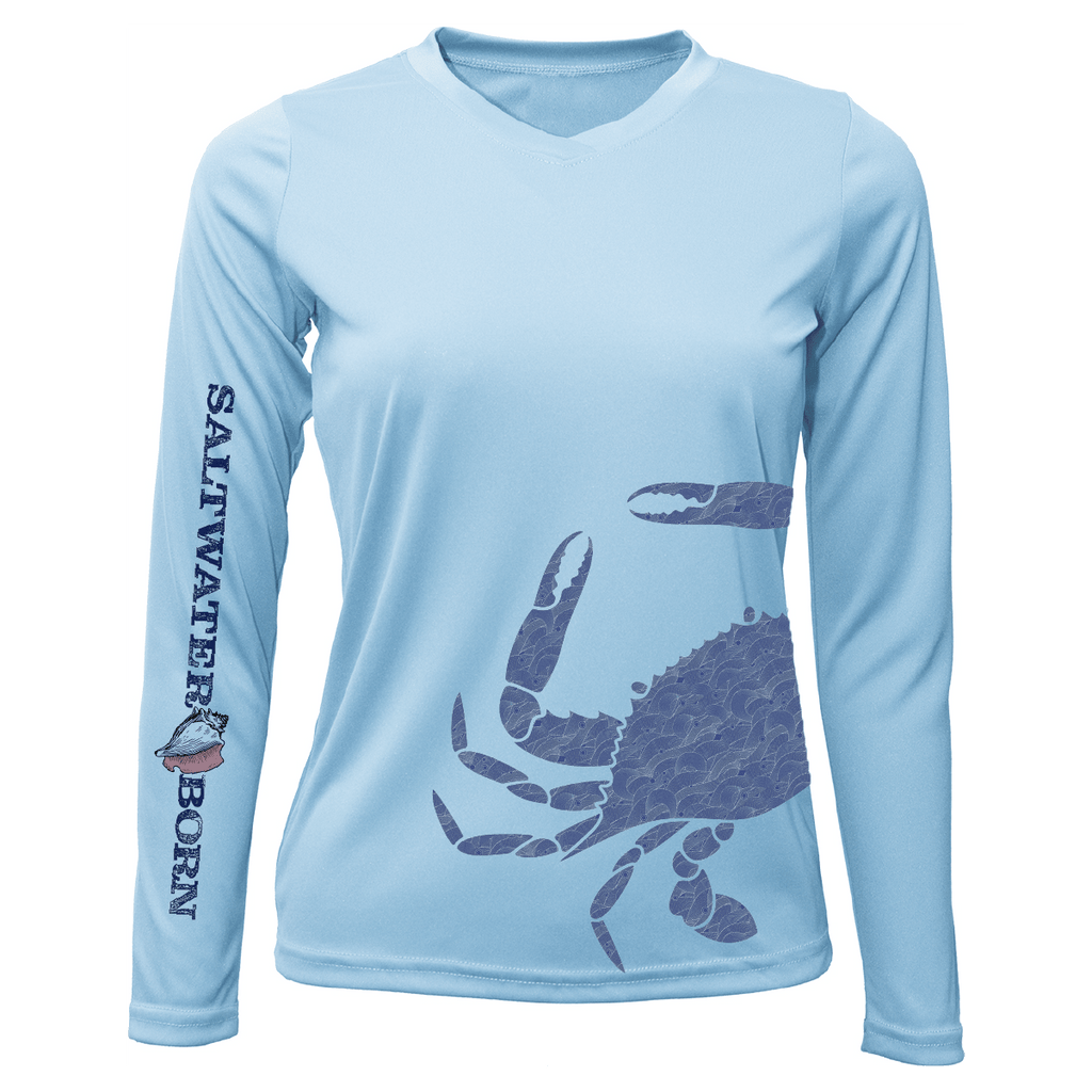SALTWATER BORN Shirts XXS / ICE BLUE Blue Crab Wrap Women's Long Sleeve UPF 50+ Dry-Fit Shirt