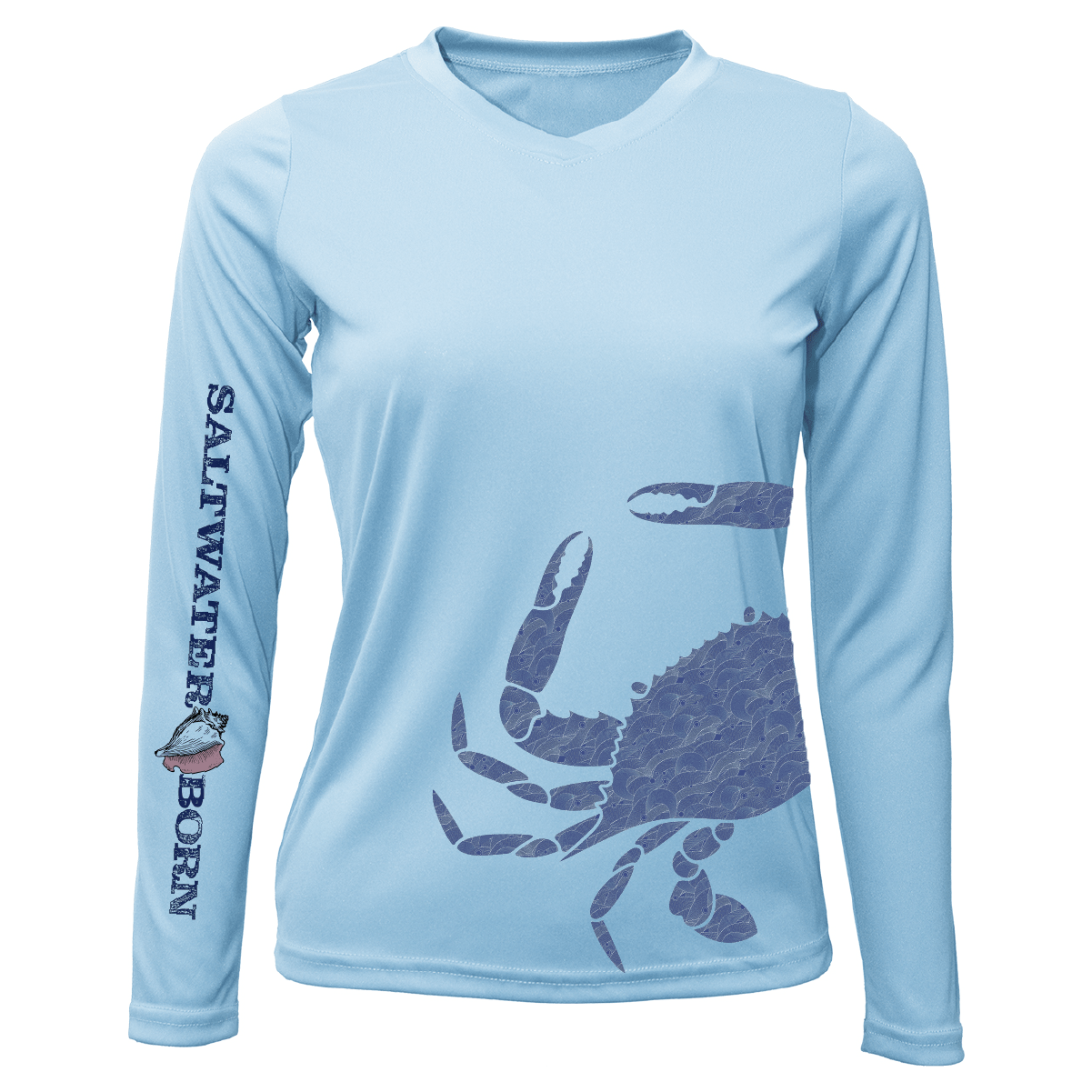 SALTWATER BORN Shirts XXS / ICE BLUE Blue Crab Wrap Women's Long Sleeve UPF 50+ Dry-Fit Shirt