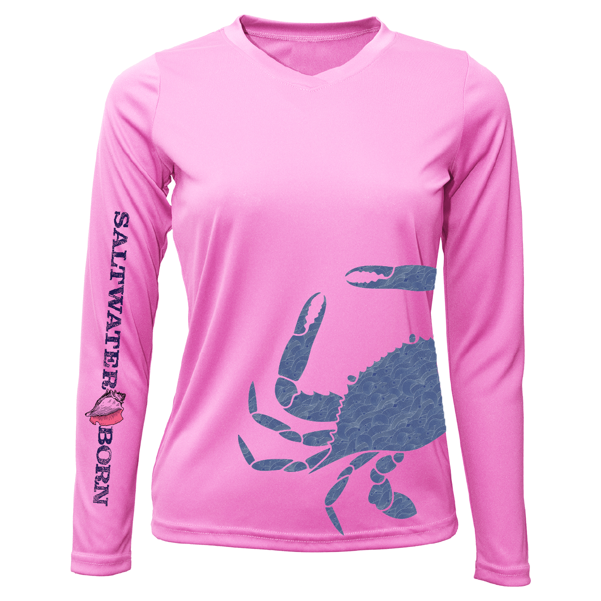 SALTWATER BORN Shirts XXS / PINK Blue Crab Wrap Women's Long Sleeve UPF 50+ Dry-Fit Shirt