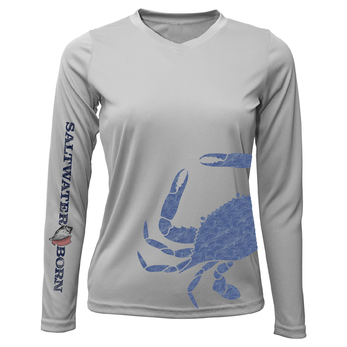 SALTWATER BORN Shirts XXS / SILVER Blue Crab Wrap Women's Long Sleeve UPF 50+ Dry-Fit Shirt