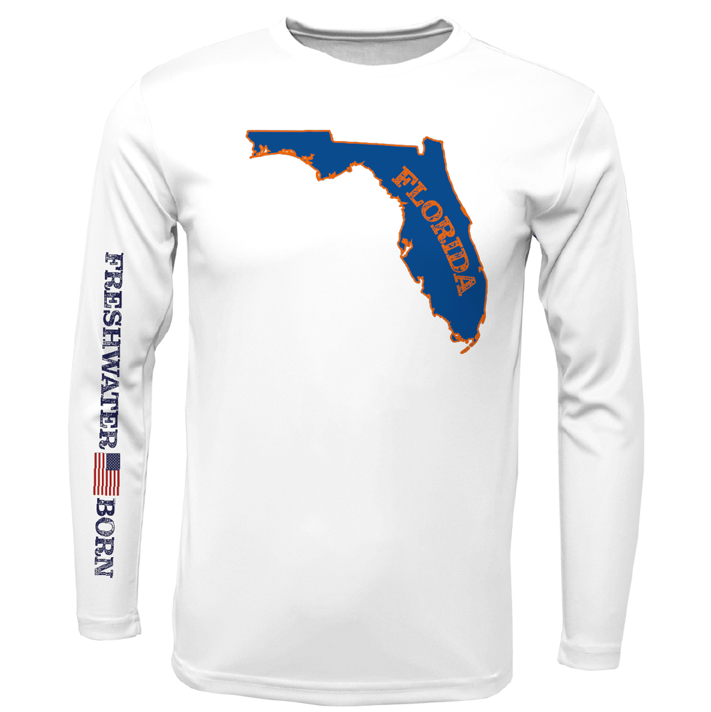 Saltwater Born Shirts YOUTH XS / WHITE UF Orange and Blue Freshwater Born Boy's Long Sleeve UPF 50+ Dry-Fit Shirt