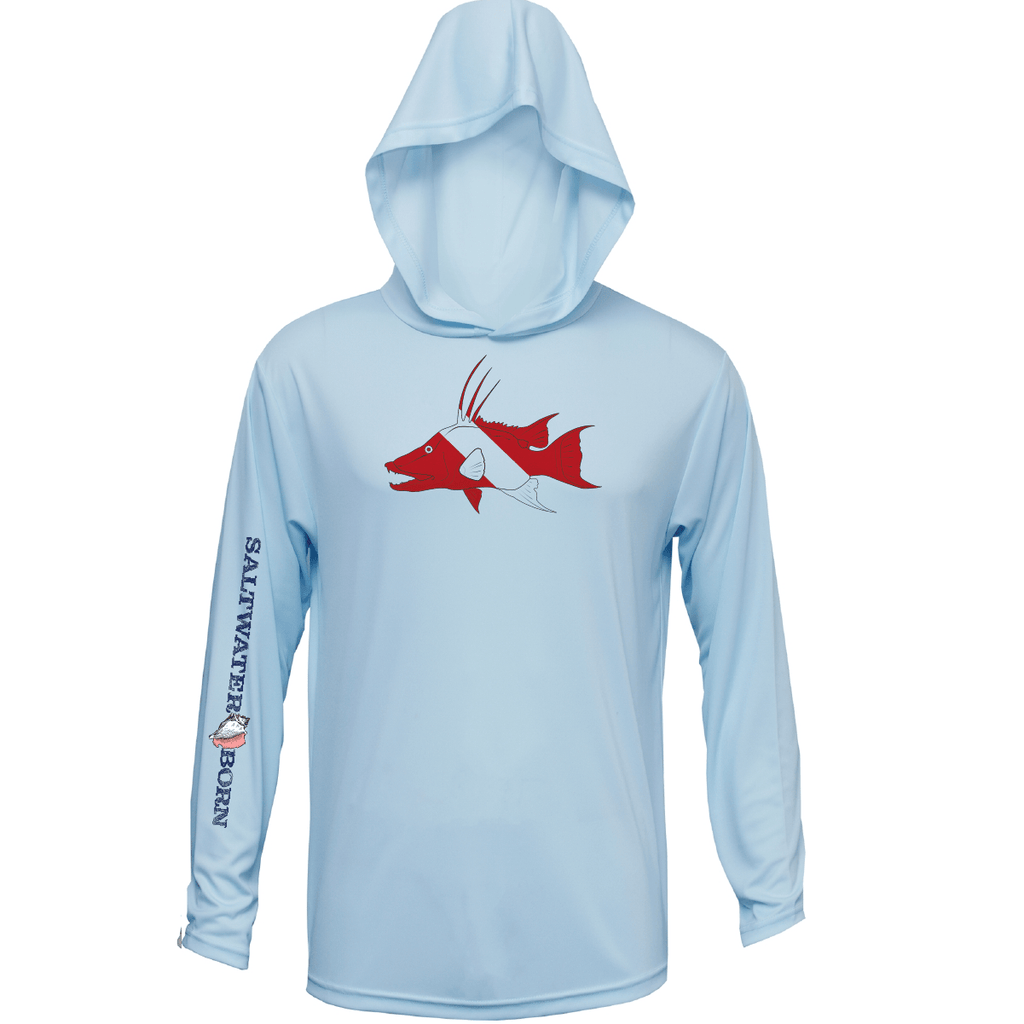 Saltwater Born UPF 50+ Hoodies Hogfish Diver Long Sleeve UPF 50+ Dry-Fit Hoodie