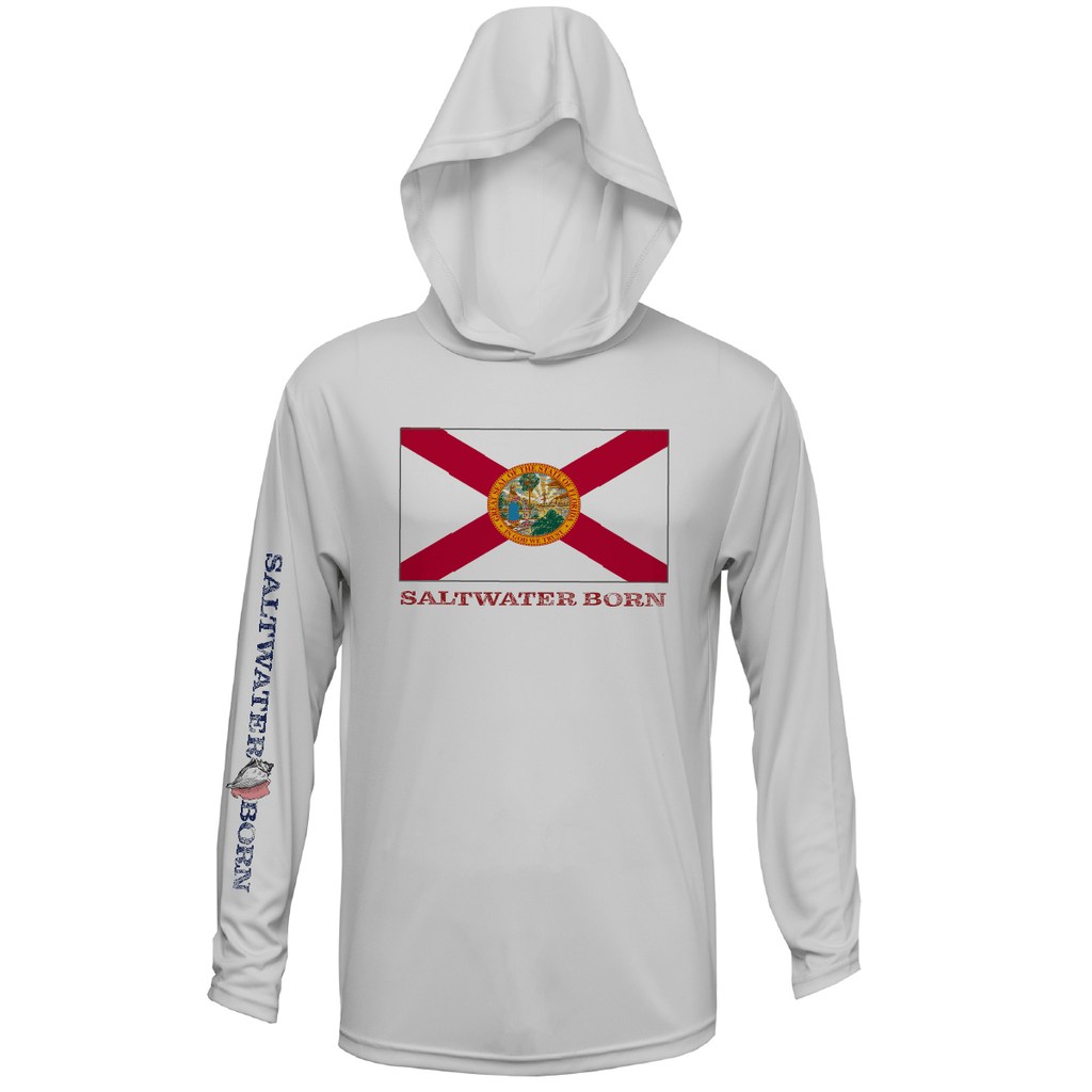Saltwater Born UPF 50+ Hoodies M / SILVER Florida Flag Long Sleeve UPF 50+ Dry-Fit Hoodie
