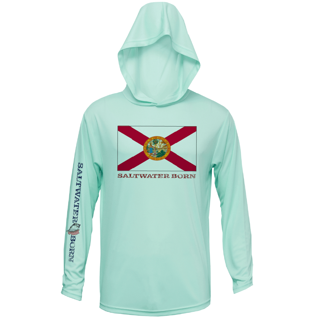 Saltwater Born UPF 50+ Hoodies S / SEAFOAM Florida Flag Long Sleeve UPF 50+ Dry-Fit Hoodie