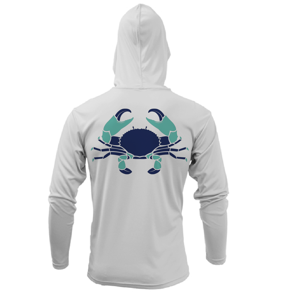 Saltwater Born UPF 50+ Hoodies S / SILVER Key West, FL Stone Crab Long Sleeve UPF 50+ Dry-Fit Hoodie