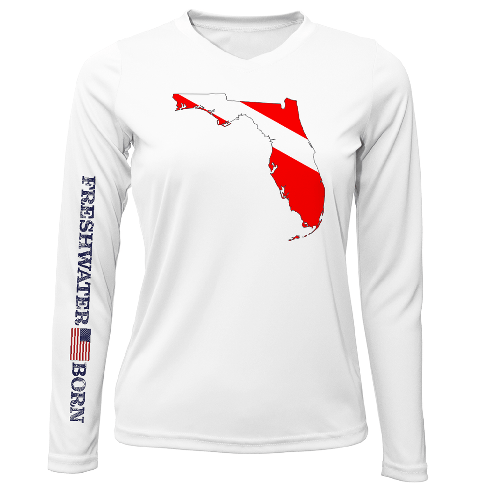 Saltwater Born UPF 50+ Long Sleeve Florida Diver Freshwater Born Women's Long Sleeve UPF 50+ Dry-Fit Shirt