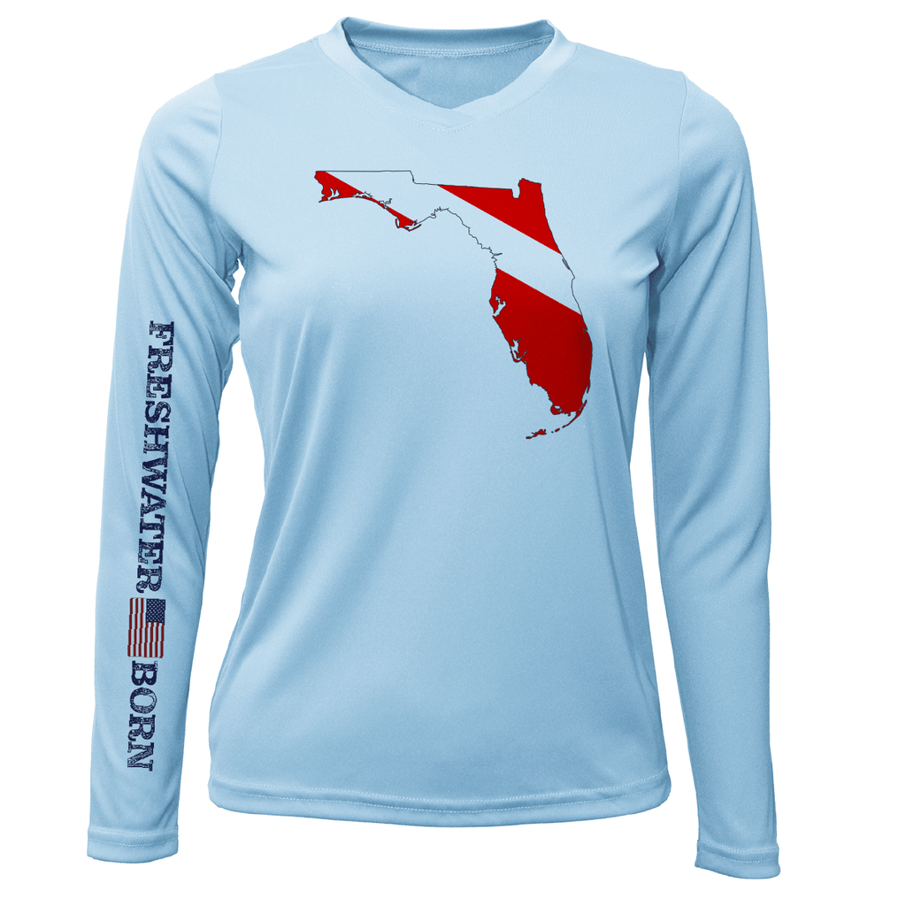 Saltwater Born UPF 50+ Long Sleeve Florida Diver Freshwater Born Women's Long Sleeve UPF 50+ Dry-Fit Shirt