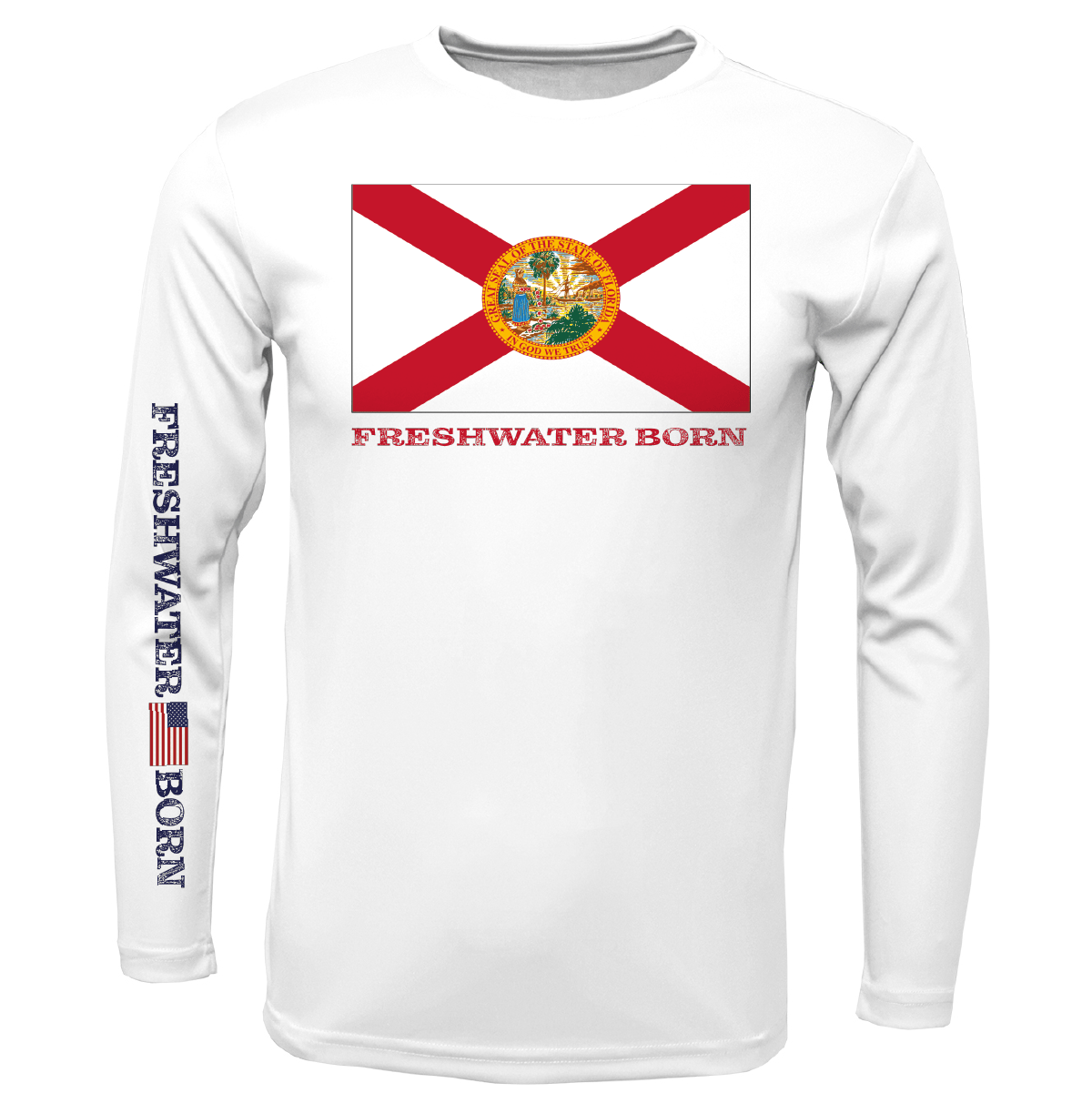 Saltwater Born UPF 50+ Long Sleeve Florida Flag Freshwater Born Girl's Long Sleeve UPF 50+ Dry-Fit Shirt