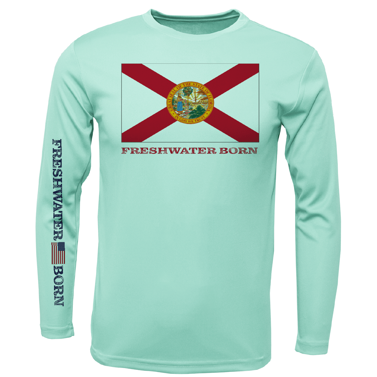 Saltwater Born UPF 50+ Long Sleeve Florida Flag Freshwater Born Girl's Long Sleeve UPF 50+ Dry-Fit Shirt