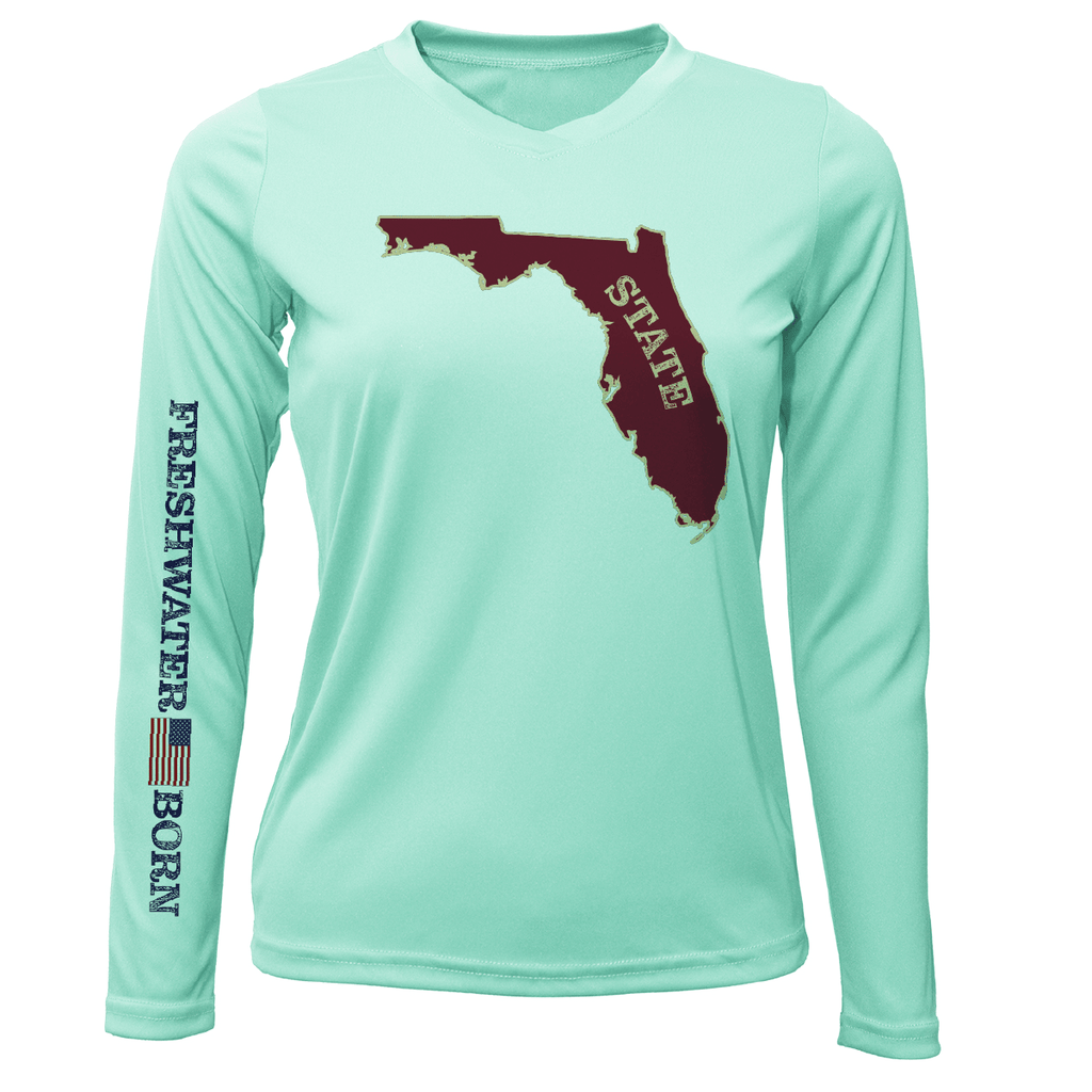 Saltwater Born UPF 50+ Long Sleeve Garnet and Gold Freshwater Born Women's Long Sleeve UPF 50+ Dry-Fit Shirt