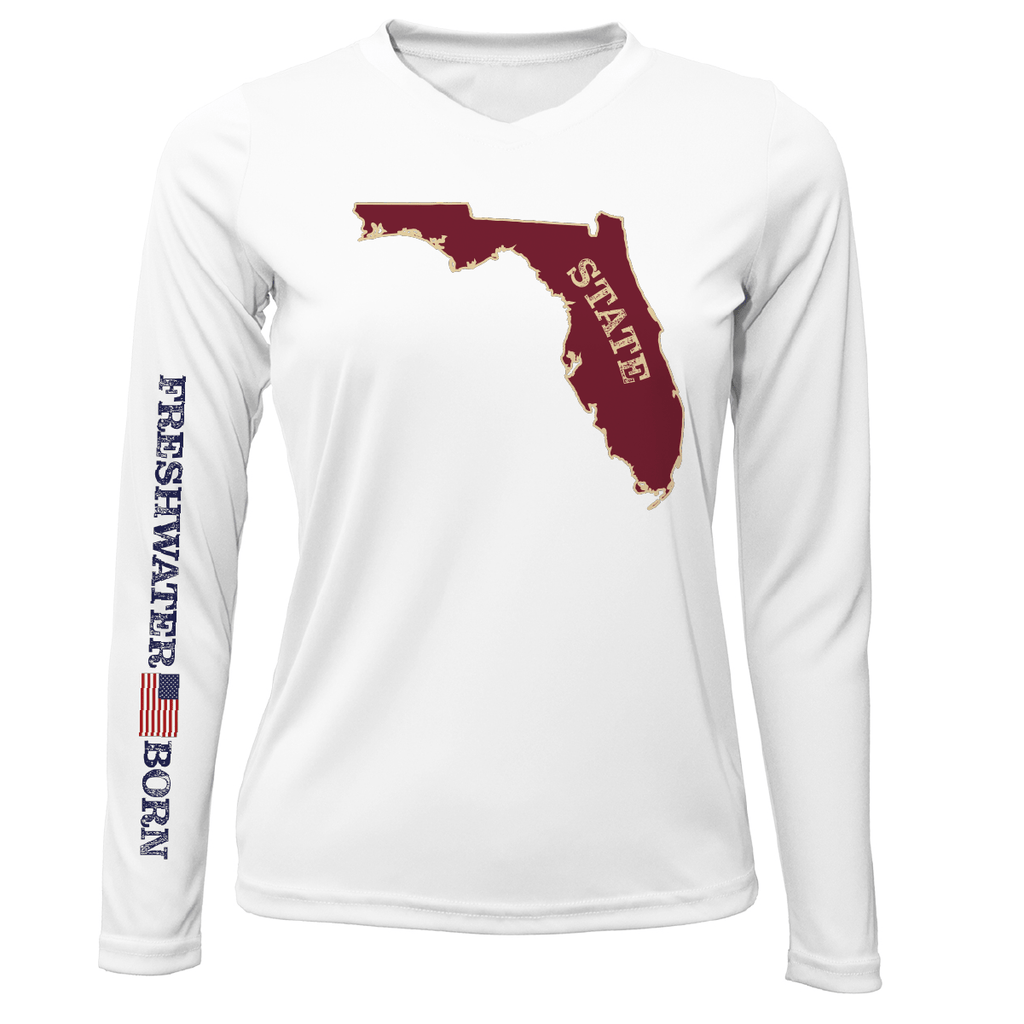 Saltwater Born UPF 50+ Long Sleeve Garnet and Gold Freshwater Born Women's Long Sleeve UPF 50+ Dry-Fit Shirt