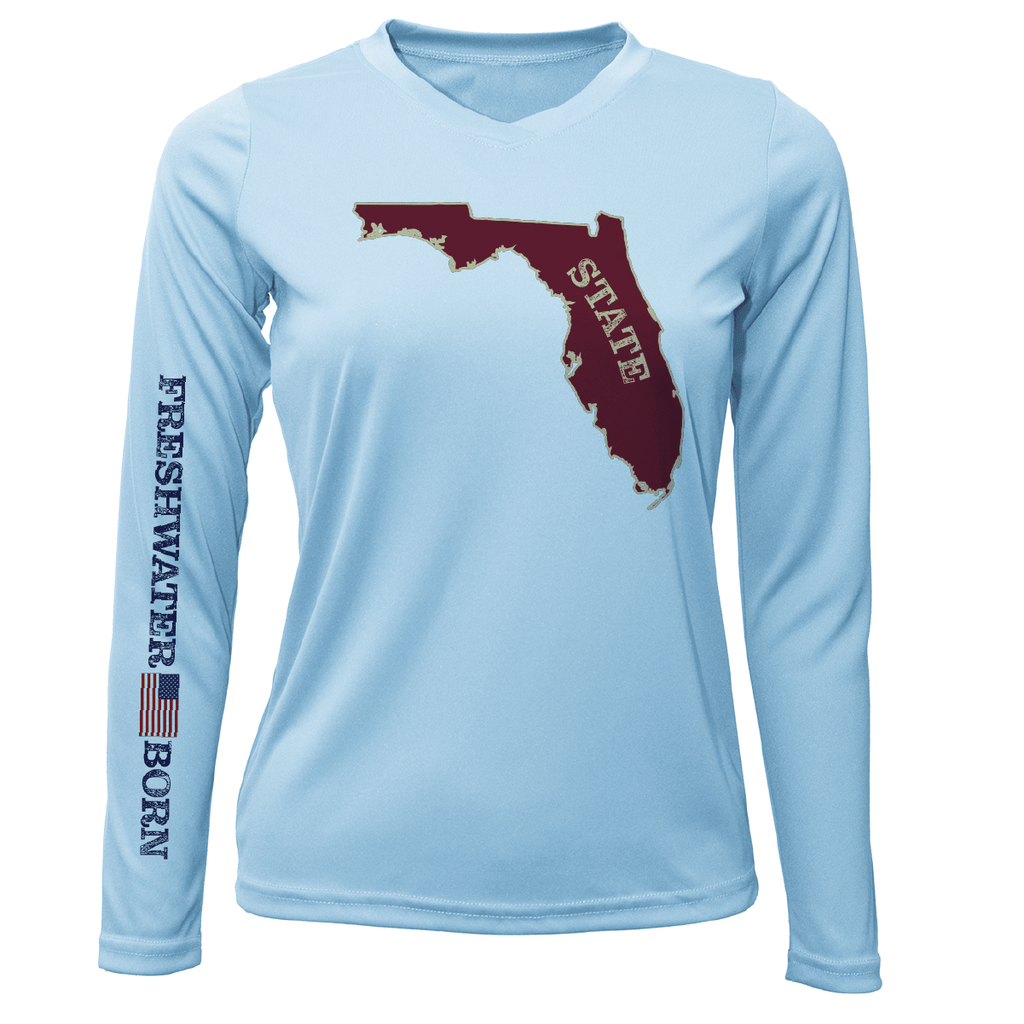 Saltwater Born UPF 50+ Long Sleeve Garnet and Gold Freshwater Born Women's Long Sleeve UPF 50+ Dry-Fit Shirt