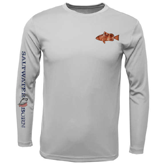 Saltwater Born UPF 50+ Long Sleeve Grouper on Chest Long Sleeve UPF 50+ Dry-Fit Shirt