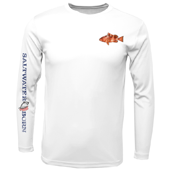 Saltwater Born UPF 50+ Long Sleeve Grouper on Chest Long Sleeve UPF 50+ Dry-Fit Shirt
