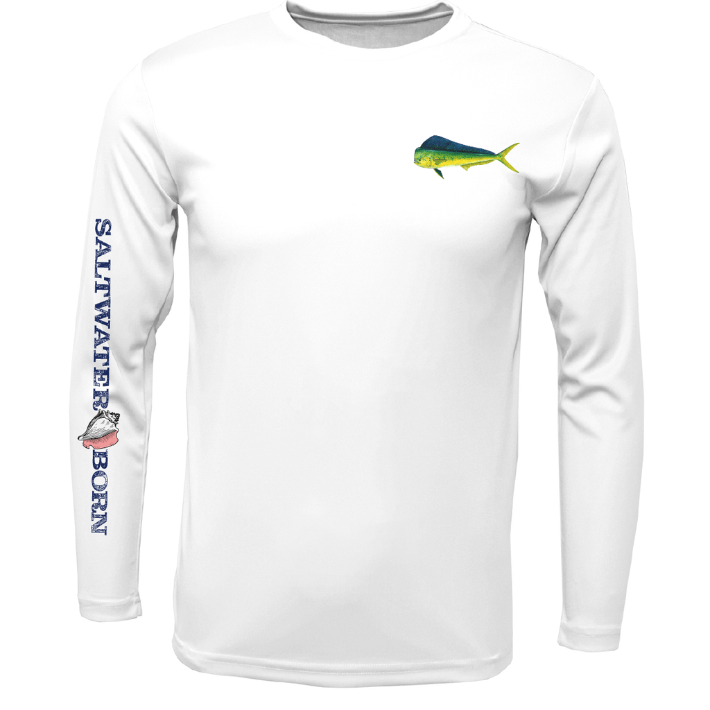 Saltwater Born UPF 50+ Long Sleeve Key West, FL Mahi on Chest Boy's Long Sleeve UPF 50+ Dry-Fit Shirt