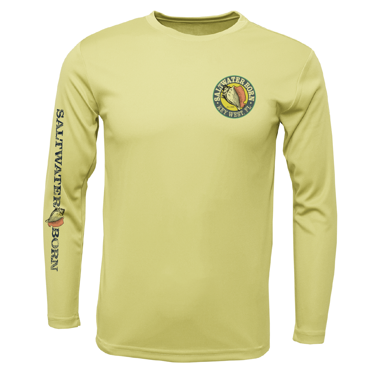 Key West, fl Saltwater Born Circle Logo Boy's Long Sleeve UPF 50+ Dry-Fit Shirt in Ice Blue | Size Youth XS