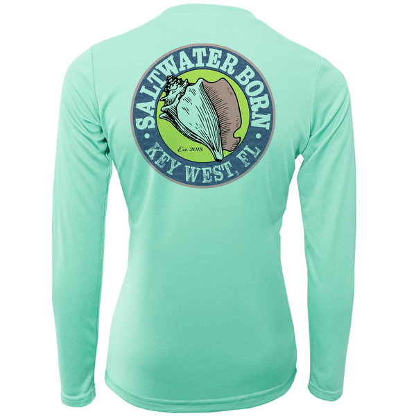 Saltwater Born UPF 50+ Long Sleeve Key West, FL Saltwater Born Linear Logo Girl's Long Sleeve UPF 50+ Dry-Fit Shirt