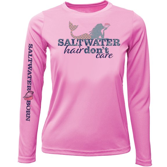 Saltwater Born UPF 50+ Long Sleeve Key West, FL "Saltwater Hair...Don't Care" Girl's Long Sleeve UPF 50+ Dry-Fit Shirt