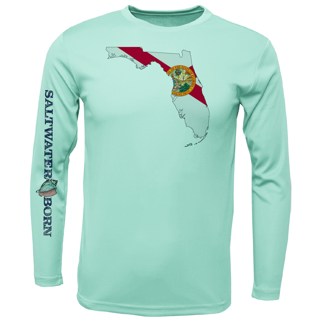 Saltwater Born UPF 50+ Long Sleeve Key West, FL State of Florida Boy's Long Sleeve UPF 50+ Dry-Fit Shirt