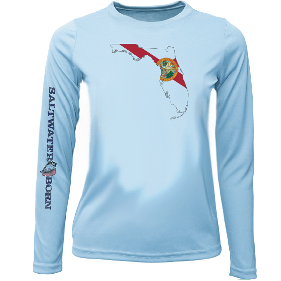 Saltwater Born UPF 50+ Long Sleeve Key West, FL State of Florida Girl's Long Sleeve UPF 50+ Dry-Fit Shirt