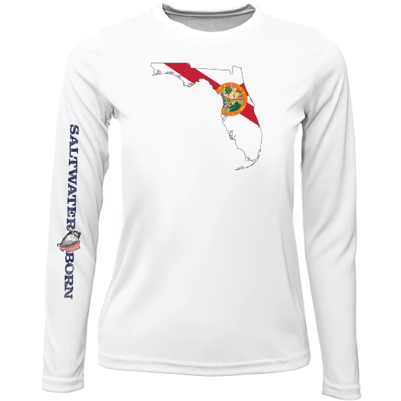 Saltwater Born UPF 50+ Long Sleeve Key West, FL State of Florida Girl's Long Sleeve UPF 50+ Dry-Fit Shirt