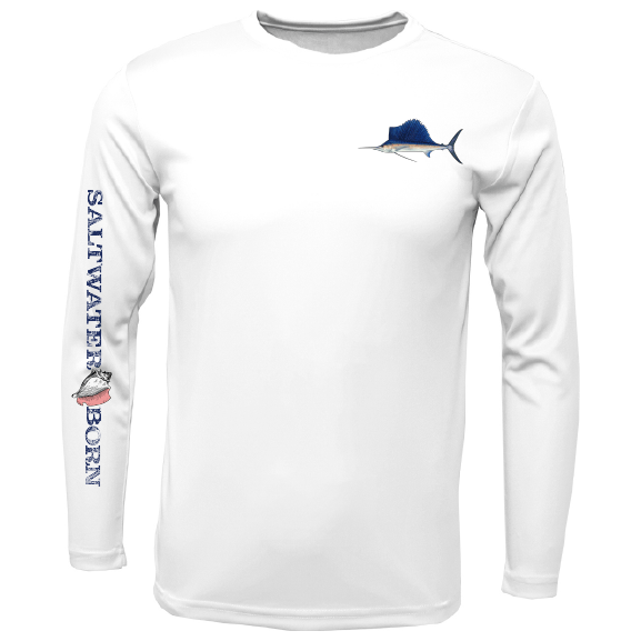 Saltwater Born UPF 50+ Long Sleeve M / WHITE Clean Sailfish Long Sleeve UPF 50+ Dry-Fit Shirt