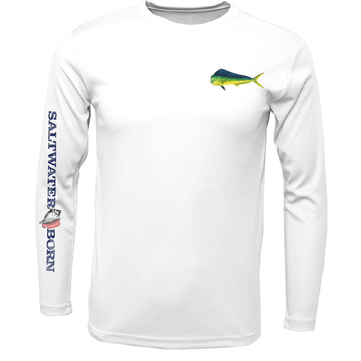 Saltwater Born UPF 50+ Long Sleeve M / WHITE Key West, FL Mahi on Chest Long Sleeve UPF 50+ Dry-Fit Shirt