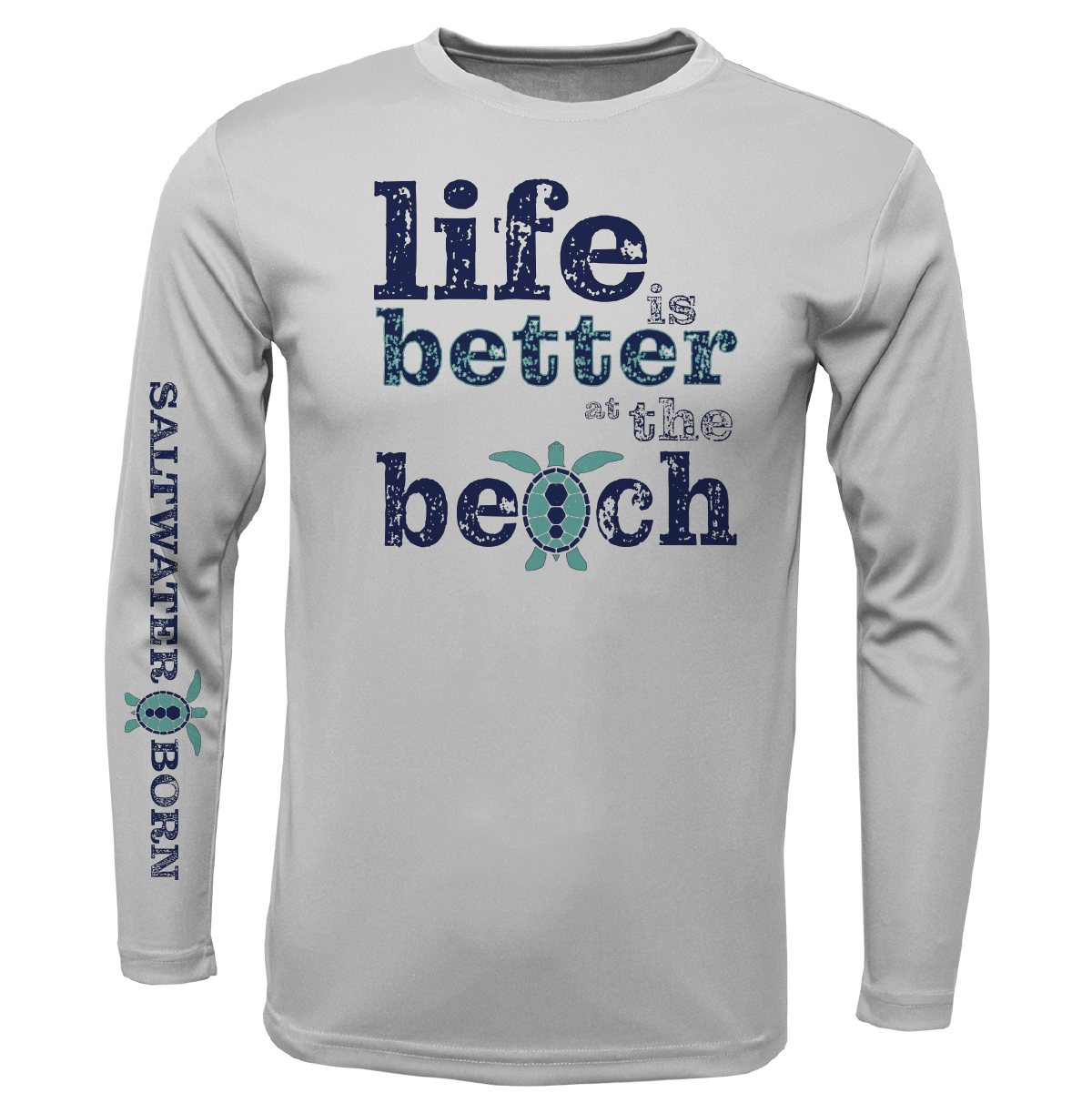 Saltwater Born UPF 50+ Long Sleeve Men's Clean "Life Is Better At The Beach" Turtle Long Sleeve UPF 50+ Dry-Fit Shirt
