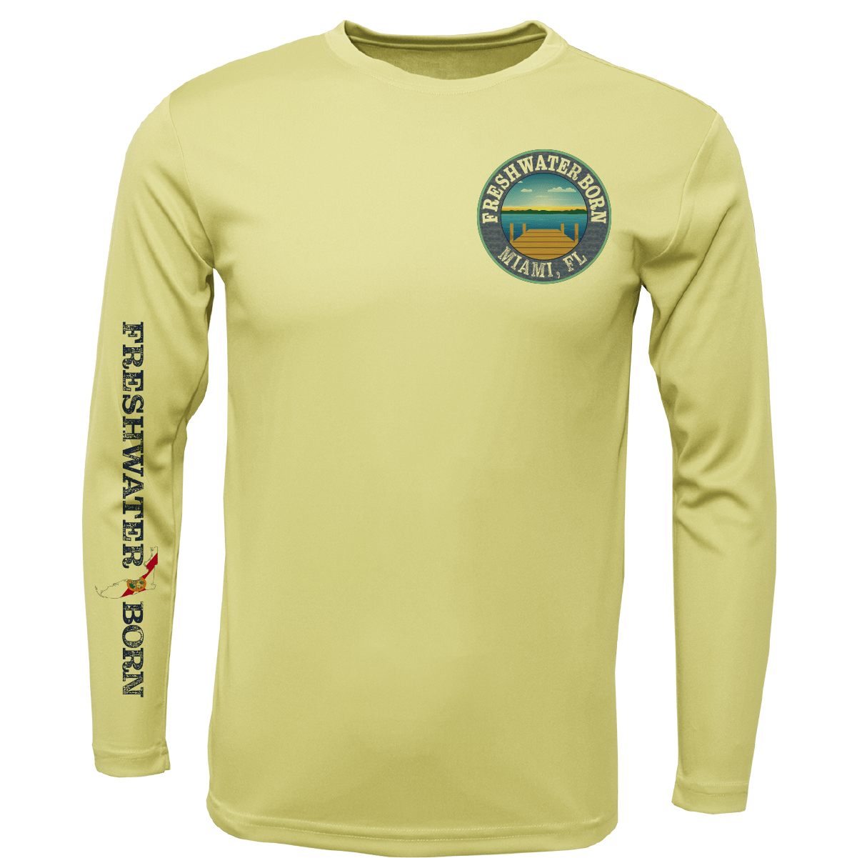 Saltwater Born UPF 50+ Long Sleeve Miami, FL Freshwater Born Peacock Bass Men's Long Sleeve UPF 50+ Dry-Fit Shirt