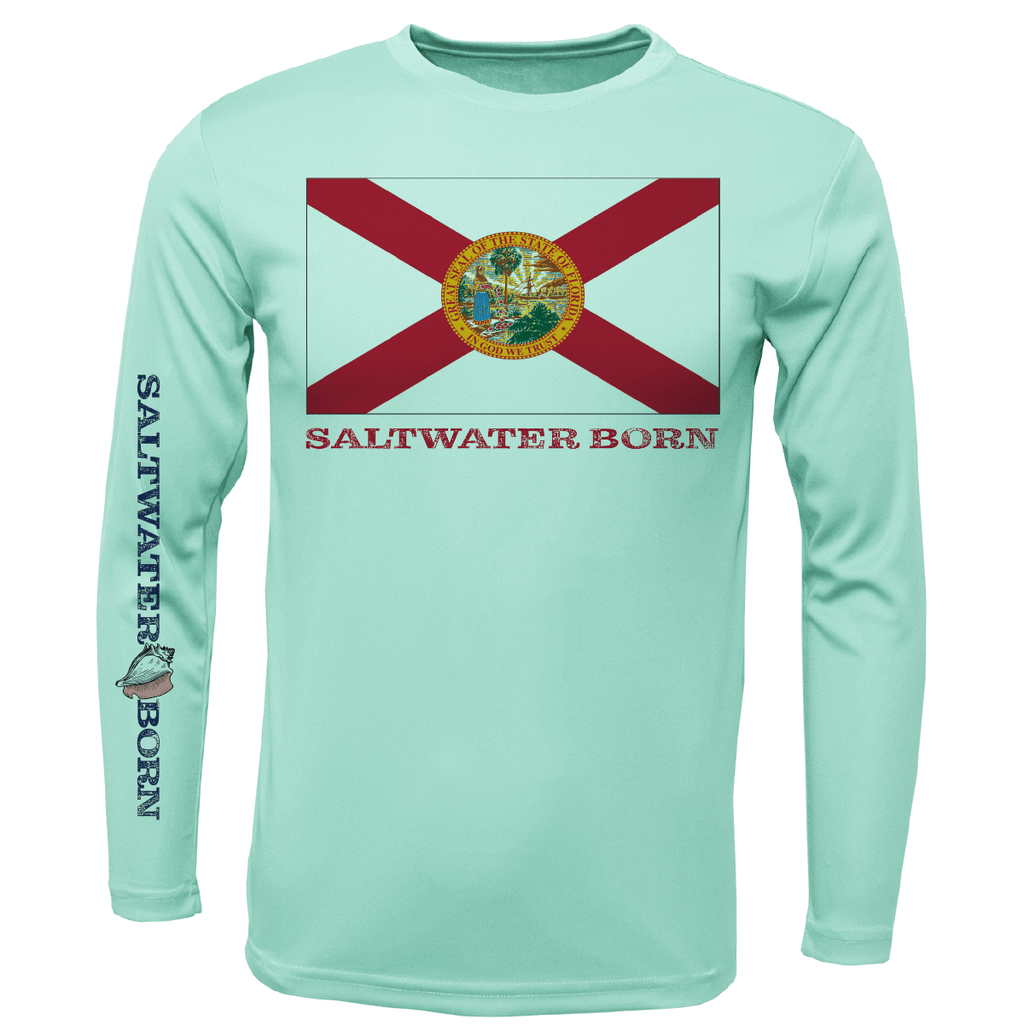 Saltwater Born UPF 50+ Long Sleeve S / SEAFOAM Key West, FL Florida Flag Long Sleeve UPF 50+ Dry-Fit Shirt