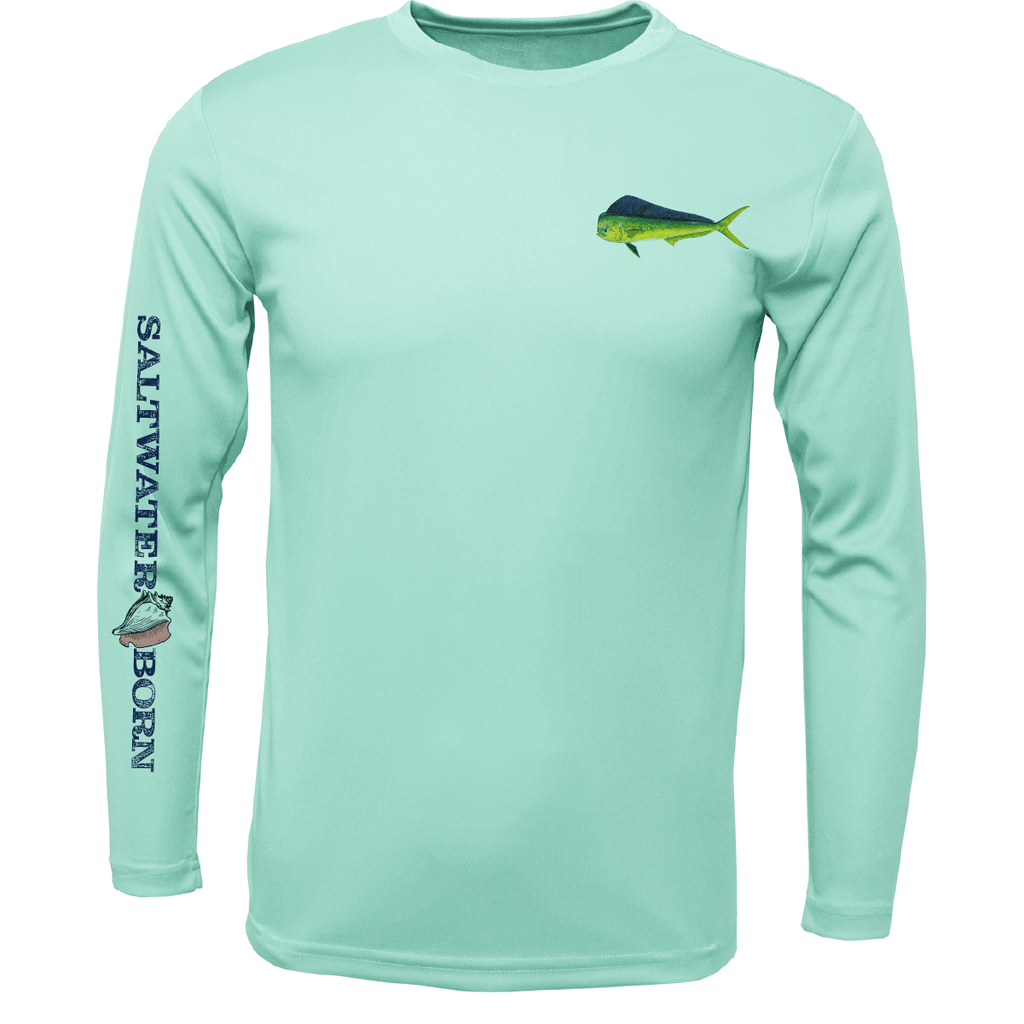 Saltwater Born UPF 50+ Long Sleeve S / SEAFOAM Key West, FL Mahi on Chest Long Sleeve UPF 50+ Dry-Fit Shirt