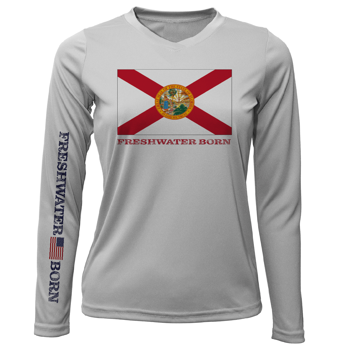 Saltwater Born UPF 50+ Long Sleeve S / SILVER Florida Flag Freshwater Born Women's Long Sleeve UPF 50+ Dry-Fit Shirt