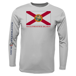 Saltwater Born UPF 50+ Long Sleeve S / SILVER Key West, FL Florida Flag Long Sleeve UPF 50+ Dry-Fit Shirt