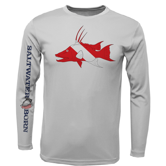 Saltwater Born UPF 50+ Long Sleeve S / SILVER Key West, FL Hogfish Diver Long Sleeve UPF 50+ Dry-Fit Shirt