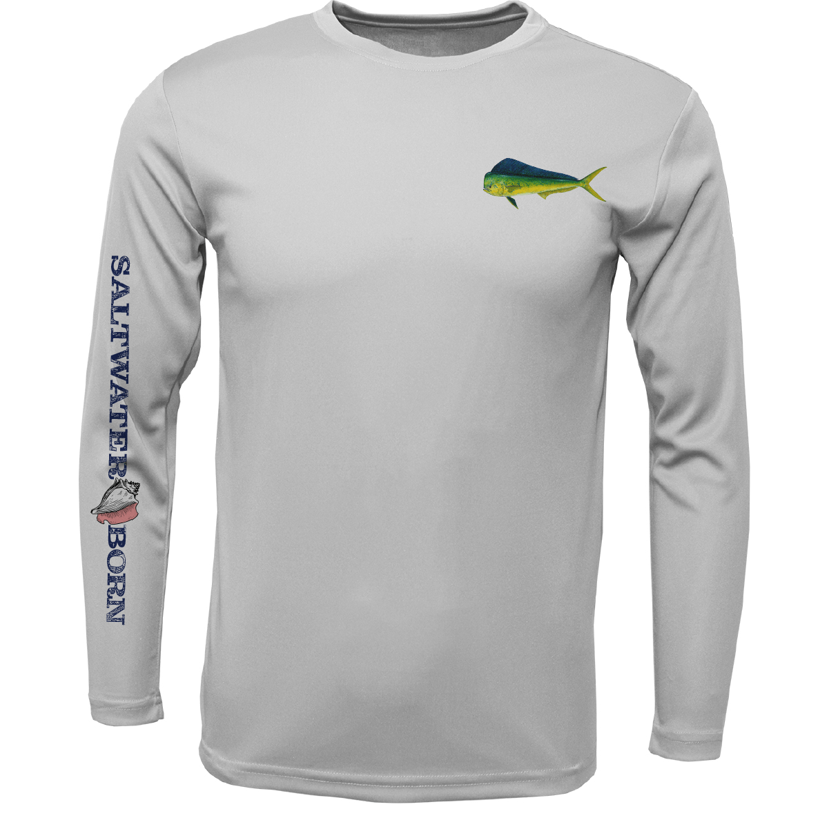 Saltwater Born UPF 50+ Long Sleeve S / SILVER Key West, FL Mahi on Chest Long Sleeve UPF 50+ Dry-Fit Shirt
