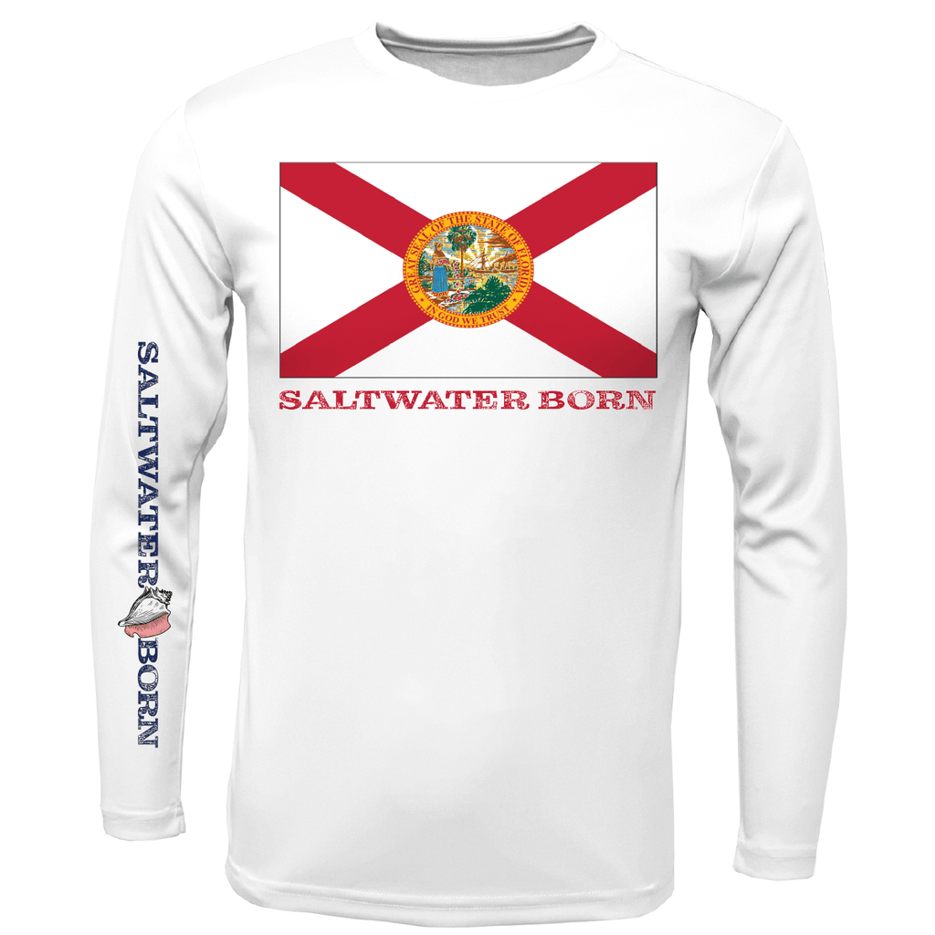 Saltwater Born UPF 50+ Long Sleeve S / WHITE Key West, FL Florida Flag Long Sleeve UPF 50+ Dry-Fit Shirt