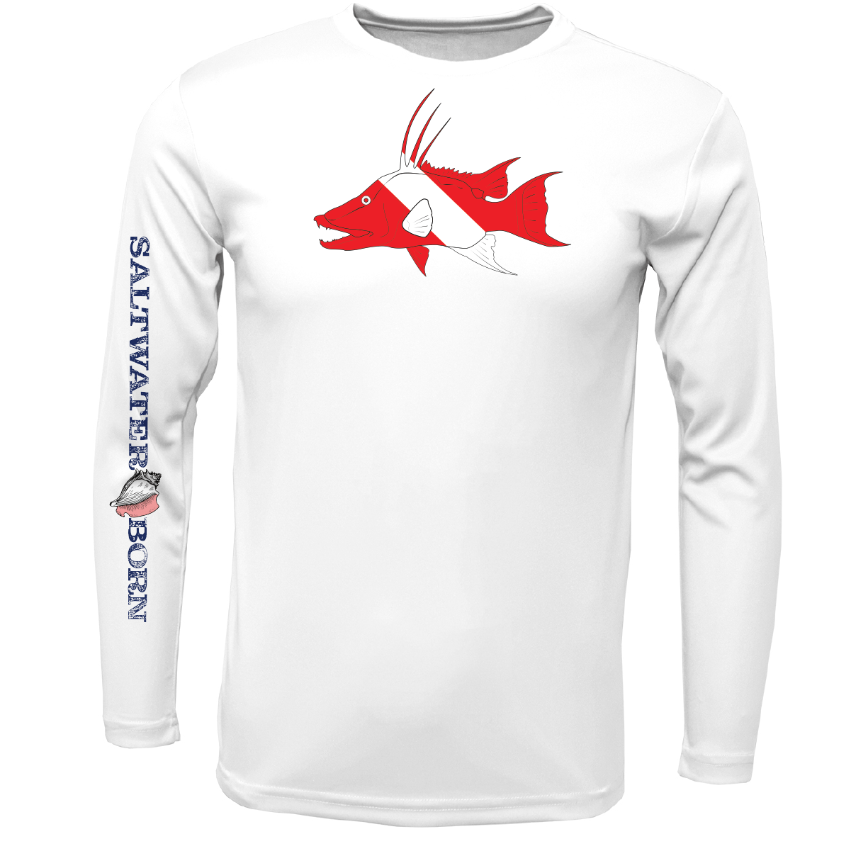 Saltwater Born UPF 50+ Long Sleeve S / WHITE Key West, FL Hogfish Diver Long Sleeve UPF 50+ Dry-Fit Shirt