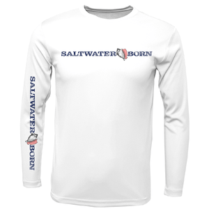 Saltwater Born UPF 50+ Long Sleeve S / WHITE Key West, FL Saltwater Born Linear Logo Long Sleeve UPF 50+ Dry-Fit Shirt