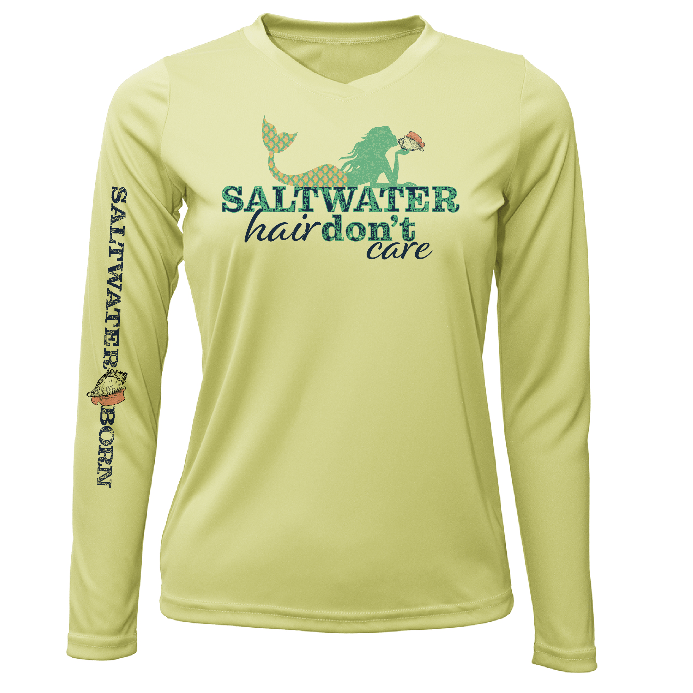 Saltwater Born UPF 50+ Long Sleeve XS / CANARY Key West, FL "Saltwater Hair...Don't Care" Long Sleeve UPF 50+ Dry-Fit Shirt