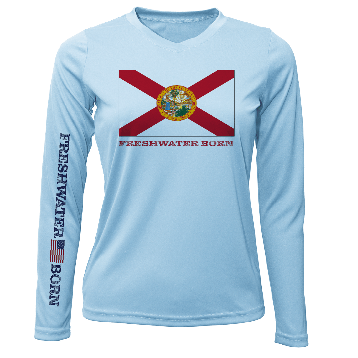 Saltwater Born UPF 50+ Long Sleeve XS / ICE BLUE Florida Flag Freshwater Born Women's Long Sleeve UPF 50+ Dry-Fit Shirt