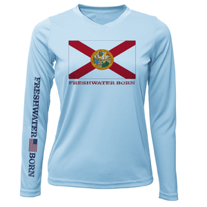 Saltwater Born UPF 50+ Long Sleeve XS / ICE BLUE Florida Flag Freshwater Born Women's Long Sleeve UPF 50+ Dry-Fit Shirt