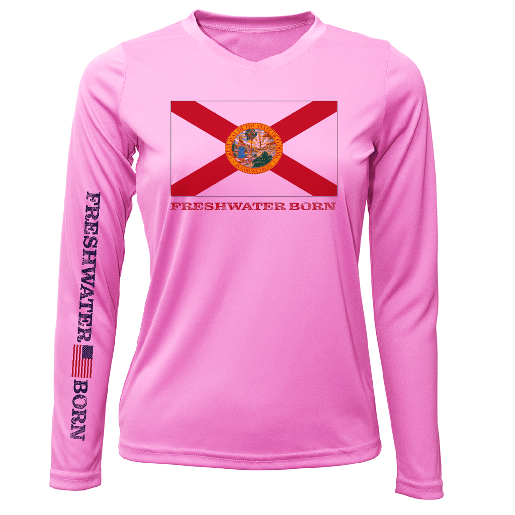 Saltwater Born UPF 50+ Long Sleeve XS / PINK Florida Flag Freshwater Born Women's Long Sleeve UPF 50+ Dry-Fit Shirt