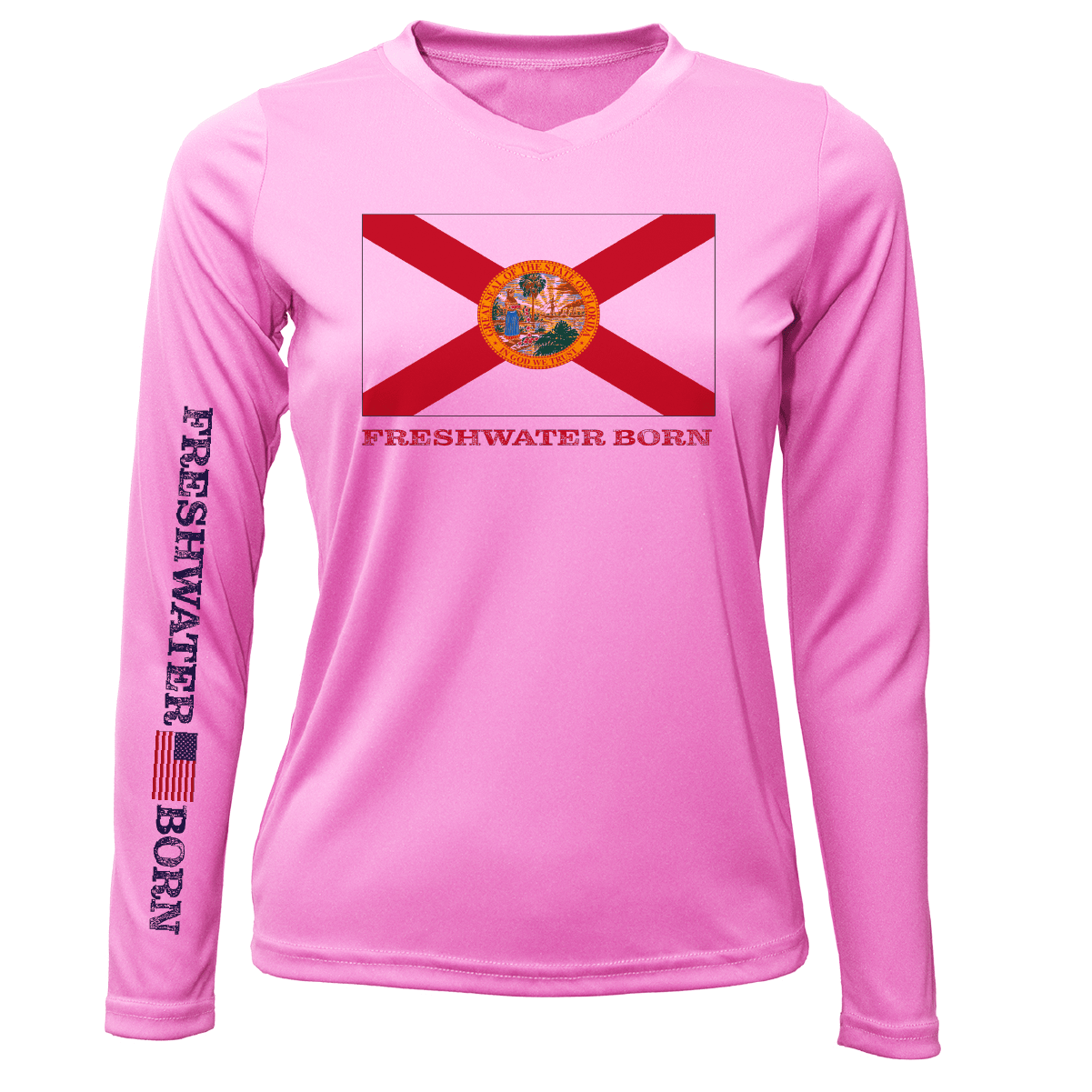 Saltwater Born UPF 50+ Long Sleeve XS / PINK Florida Flag Freshwater Born Women's Long Sleeve UPF 50+ Dry-Fit Shirt