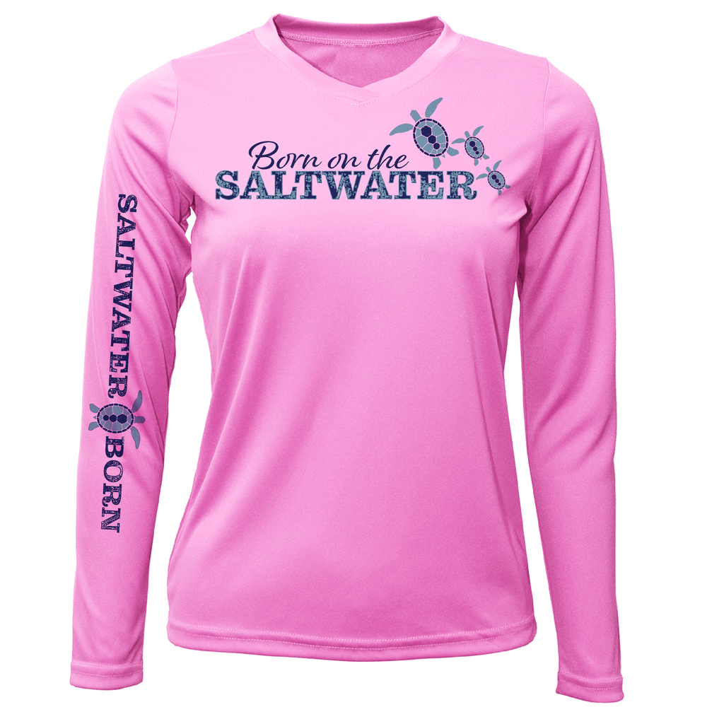 Saltwater Born UPF 50+ Long Sleeve XS / PINK Key West "Born On The Saltwater" Long Sleeve UPF 50+ Dry-Fit Shirt