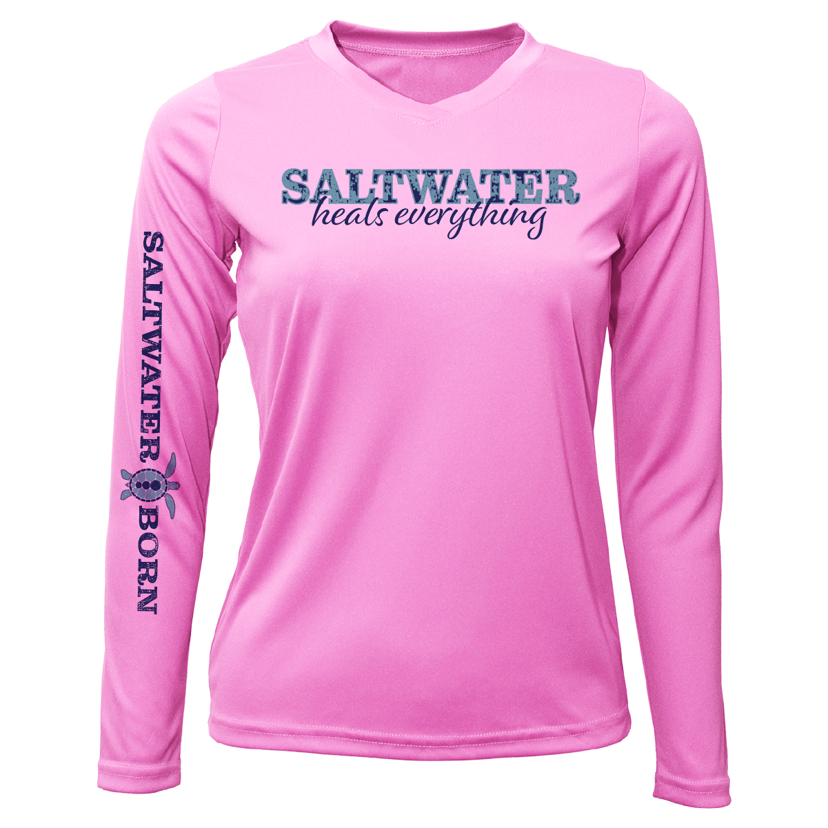 Saltwater Born UPF 50+ Long Sleeve XS / PINK Key West, FL "Saltwater Heals Everything" Long Sleeve UPF 50+ Dry-Fit Shirt