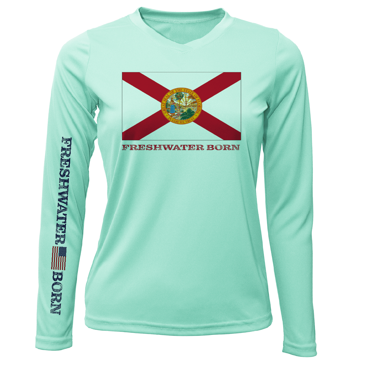 Saltwater Born UPF 50+ Long Sleeve XS / SEAFOAM Florida Flag Freshwater Born Women's Long Sleeve UPF 50+ Dry-Fit Shirt