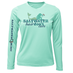 Saltwater Born UPF 50+ Long Sleeve XS / SEAFOAM Key West, FL "Saltwater Hair...Don't Care" Long Sleeve UPF 50+ Dry-Fit Shirt