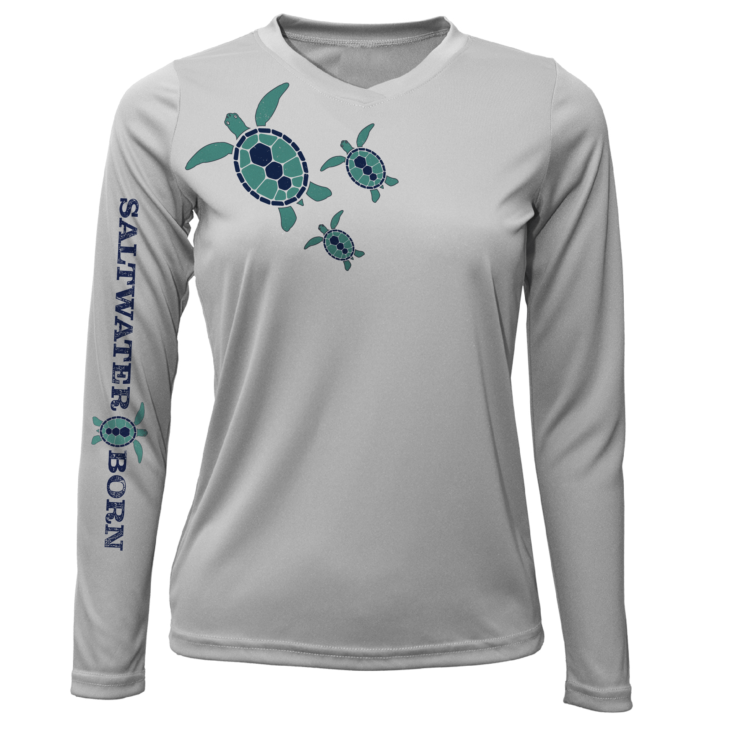 Saltwater Born UPF 50+ Long Sleeve XS / SILVER Key West, FL Baby Turtles Long Sleeve UPF 50+ Dry-Fit Shirt